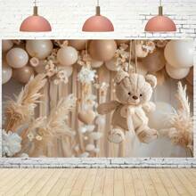 1 Stück Boho Teddybär Hintergrund - vielseitiges neutrales Gelegenheitsplakat mit Pampasgras-Design, geeignet für Partys, Hochzeiten, Dekoration, Fotohintergrund - ohne Strom, Frühlings- und Sommermotiv, Weihnachten - Verschiedenfarbig - Übersicht 6