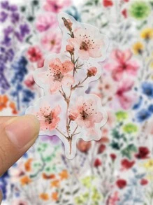 50pcs Ink Flower Cartoon Exquisite PET Stickers DIY Decorative Phone Cases Guitar Notebook Laptop Water Cup Waterproof Stickers,Daisy Stickers,Stickers For Girls,Dried Flower Stickers - Multicolor - View 7