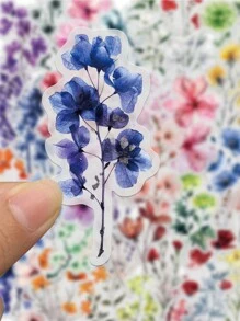 50pcs Ink Flower Cartoon Exquisite PET Stickers DIY Decorative Phone Cases Guitar Notebook Laptop Water Cup Waterproof Stickers,Daisy Stickers,Stickers For Girls,Dried Flower Stickers - Multicolor - View 4