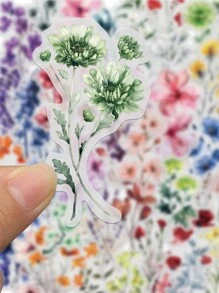 50pcs Ink Flower Cartoon Exquisite PET Stickers DIY Decorative Phone Cases Guitar Notebook Laptop Water Cup Waterproof Stickers,Daisy Stickers,Stickers For Girls,Dried Flower Stickers - Multicolor - View 5