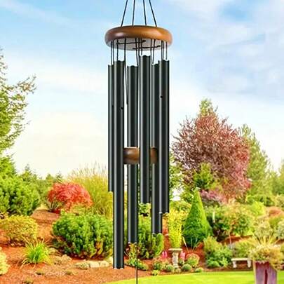 1 Mặt Dây Chuông Gió Ống Nhôm Màu Đen Cổ Điển Với 6 Ống Kim Loại, Thích Hợp Cho Sân Trong/Ban Công/Lối Vào/Trang Trí Sân Vườn Để Kỷ Niệm/Sinh Nhật/Lễ Tạ Ơn/Quà Tặng Ngày Của Mẹ