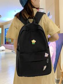 Mochila Escolar Minimalista De Un Solo Color, Ligera Y Con Cremallera, Mochila Para Uso Diario De Bolsillo De Insignia, Con Decoración. Bolsa Para La Escuela, Universidad. Gran Capacidad, Clásica, Casual Para Adolescentes, Estudiantes Universitarias, Niños, Hombres Y Mujeres, Universidad, Escuela Secundaria, Exteriores, Viajes Y Salidas. De Regreso A Clases