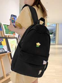 Mochila Escolar Minimalista De Un Solo Color, Ligera Y Con Cremallera, Mochila Para Uso Diario De Bolsillo De Insignia, Con Decoración. Bolsa Para La Escuela, Universidad. Gran Capacidad, Clásica, Casual Para Adolescentes, Estudiantes Universitarias, Niños, Hombres Y Mujeres, Universidad, Escuela Secundaria, Exteriores, Viajes Y Salidas. De Regreso A Clases