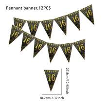 12 面旗帜 50/60/70/80 岁生日派对装饰三角旗横幅，黑金色 50/60/70/80 岁横幅三角旗派对配件适用于 50/60/70/80 岁生日婚礼周年派对装饰用品、圣诞节 - 彩色 - 查看 20