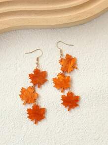 1Pair Autumn Style Long Maple Leaf Acrylic Earrings Retro Beautiful Ear Jewelry For Women - Orange - View 1
