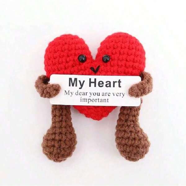 1 pieza Muñeca adorable con forma de corazón rojo hecha a mano, juguete de peluche de ganchillo lindo, decoración del hogar, regalo de cumpleaños y ocasión especial
