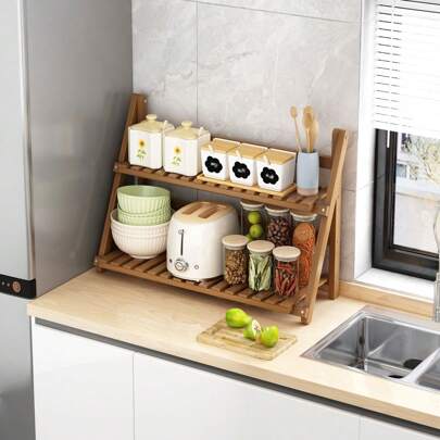 1pc Bamboo Foldable Compact Bookshelf, Multipurpose Organizer Rack For Home, Kitchen