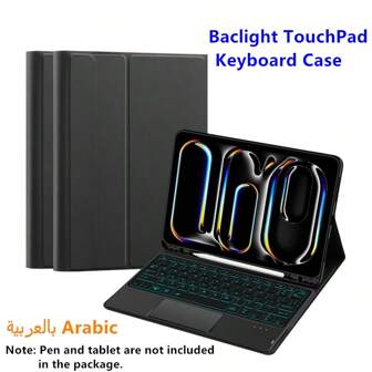 Arabic Backlight Magic Keyboard Compatible With IPad Pro 11 13 Inch (M4) 2024 IPad Air 11 13 Inch (M2) Case Compatible With IPad Air 4th 5th Gen Keyboard Case Compatible With IPad Pro 11 12.9 Inch (2018-2022) Tablet Protective Cover Cases With Keyboard Pencil Holder Groove