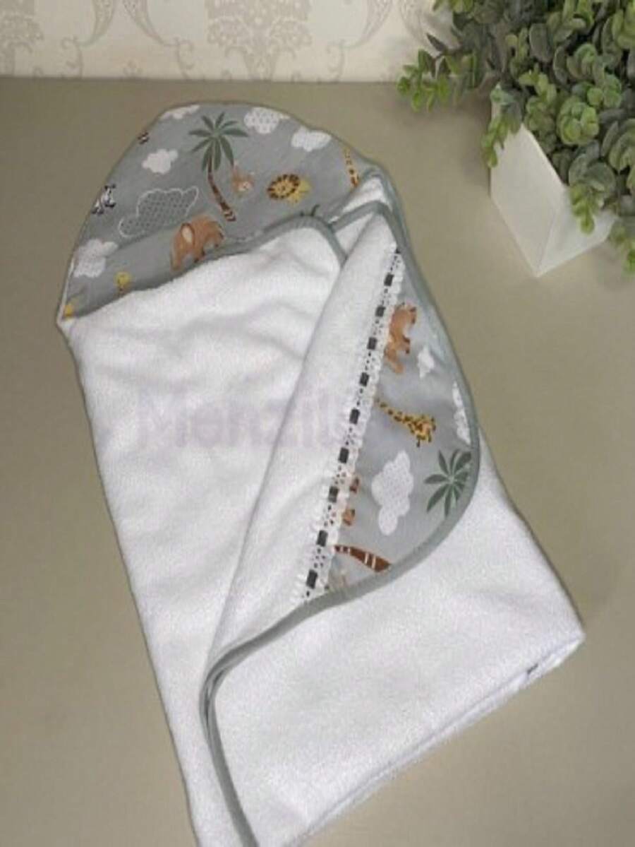 Baby Bath Towel Double Sided Diaper With Hood - 淺灰色 - 查看 1