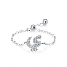 1pc Elegant 925 Sterling Silver Arabic Alphabet Chain Adjustable Ring For Women Wedding Birthday Mother Days Day Gift