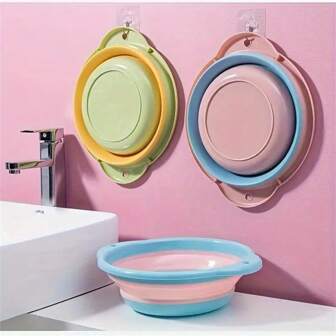 1/2/3pcs Collapsible Large Size Travel Wash Basin, Thicker Foldable Laundry Tub, Space Saving Design, Wall Mounted, Plastic, Multiple Colors Available Home Bathroom Decor Fall Decor Back To School
