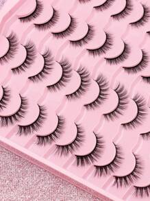 AYRMILLA's New 20 Pairs Of Mixed Eyelashes 3D Mink Natural New Eyelashes Dramatic Fluffy Soft Thick Curly False Eyelashes Are Essential For Daily Dates. Simulation Makeup Eyelashes Can Be Reused To Extend Makeup And Beauty Tools. - 黑色 - 查看 2