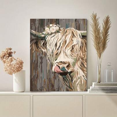 1 件丙烯酸数字油画套装 - 一头牛 - 16x20 英寸 - 适合初学者和成人 - DIY 装饰画套装 - 包括手动和数字油画