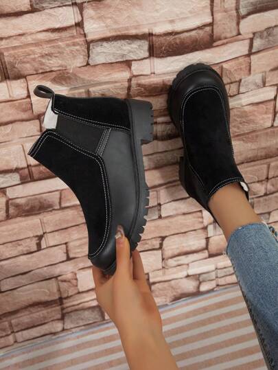 Botas de nieve para mujer con forro esponjoso, suela antideslizante, cálidas y de estilo Chelsea de moda y cortas