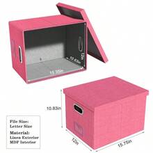 Caja organizadora de archivos, caja archivadora con tapa, caja de archivos para almacenamiento de carpetas de carta/legales, caja colgante portátil de archivos para oficina/decoración/hogar, 1 paquete, solo caja negra - Rosa caliente - Ver 4