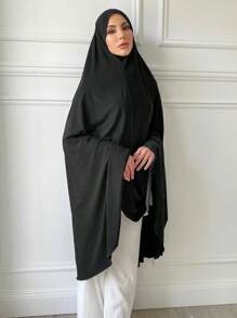 1pc Phụ kiện Abaya không tay màu đen cỡ lớn cho nữ, khăn trùm đầu rộng rãi, che cằm, Al-Amira, Khimar, băng đô, khăn trùm đầu mềm mại cho nữ - màu đen - Xem 1