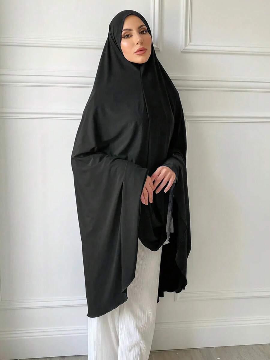 1pc Phụ kiện Abaya không tay màu đen cỡ lớn cho nữ, khăn trùm đầu rộng rãi, che cằm, Al-Amira, Khimar, băng đô, khăn trùm đầu mềm mại cho nữ - màu đen - Xem 1