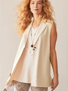 Women's Solid Color Lapel Single-Breasted Casual/Commuter Vest/Jacket, Spring/Autumn