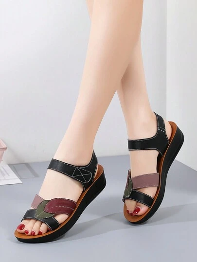 女士夏季楔跟厚底涼鞋,pu鞋底,帶扣環,時尚舒適,適用於度假