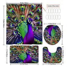 4pcs Peacock Shower Curtain Sets, A Peacock Apreads Its Veil Bathroom Shower Curtain, Peacock Feather Bath Mat, Toilet Lid Rug, Non-Slip U Shape Mat, Waterproof Bathroom Partition Curtain, Home Decor Accessories, Room Peacock Decor, Bathroom Decor Sets With 12 C Type Shower Curtain Hooks, 70.8" X 70.8" Fall Decor Bathroom Accessories Back To School - Multicolor - View 3