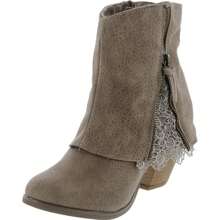 Women's Lace Detail Faux Zipper Pull On Layed Ankle Bootie - Taupe - View 1