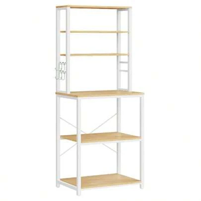 VASAGLE Kitchen Storage Rack, Coffee Bar, Baker's Rack, Total 6 Shelves And 6 Hooks, For Microwave, Steel Frame, Industrial, 40 X 60 X 167 Cm