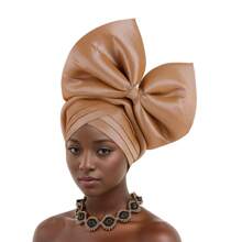 Afrikaanse hoofddoek, grote strikontwerp hoofddoek hoed, glanzende zijden gelaagde band, Nigeriaanse hoofddeksels, autogel hoofddoek hoed is speciaal voorbereid voor bruiloften, feesten en speciale gelegenheden
