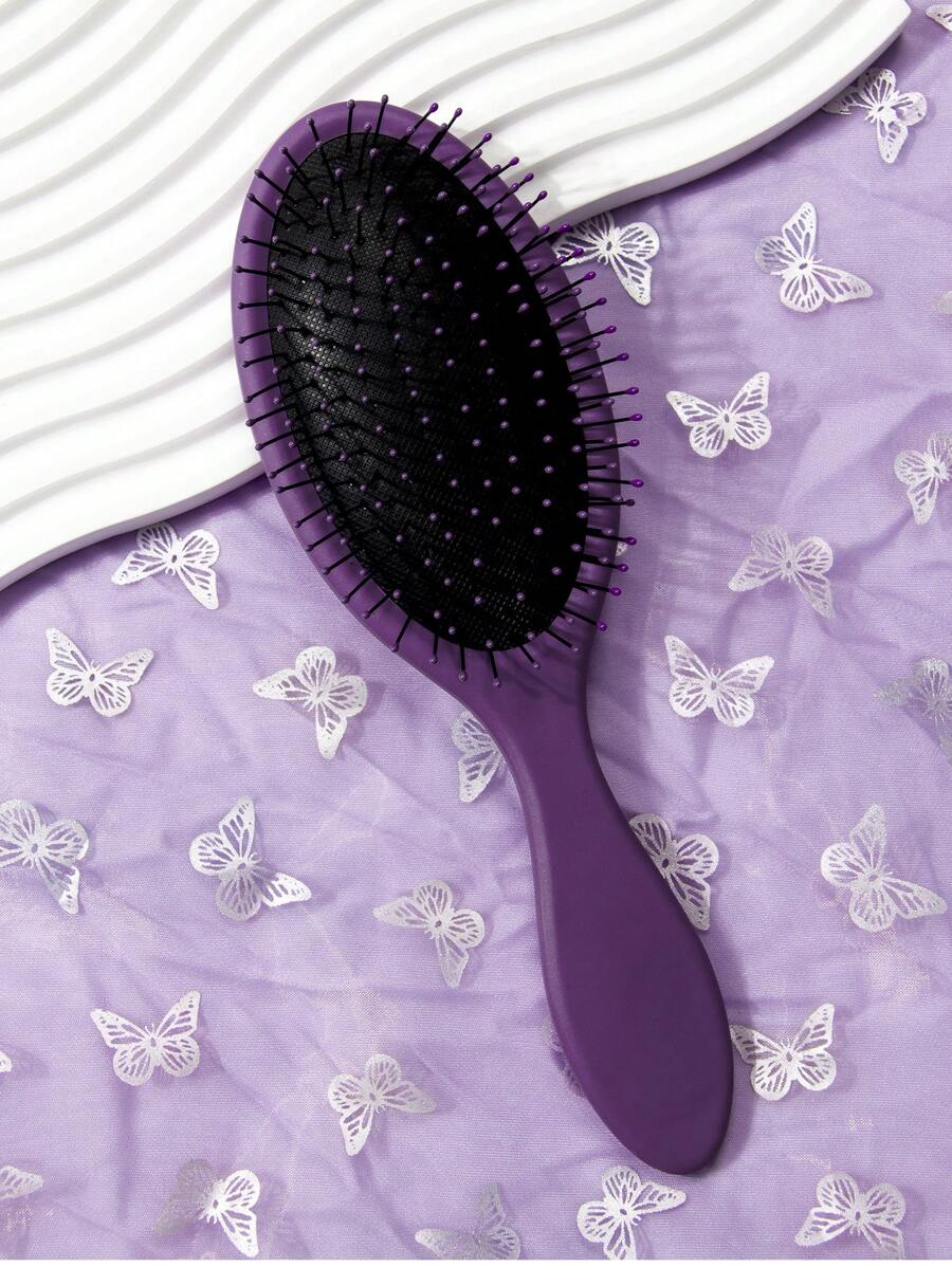 1支中号椭圆形哑光塑料防毛躁发梳，干湿两用，女士及妈妈适用，美发造型工具，美容院及旅行必备 - 紫色 - 查看 1