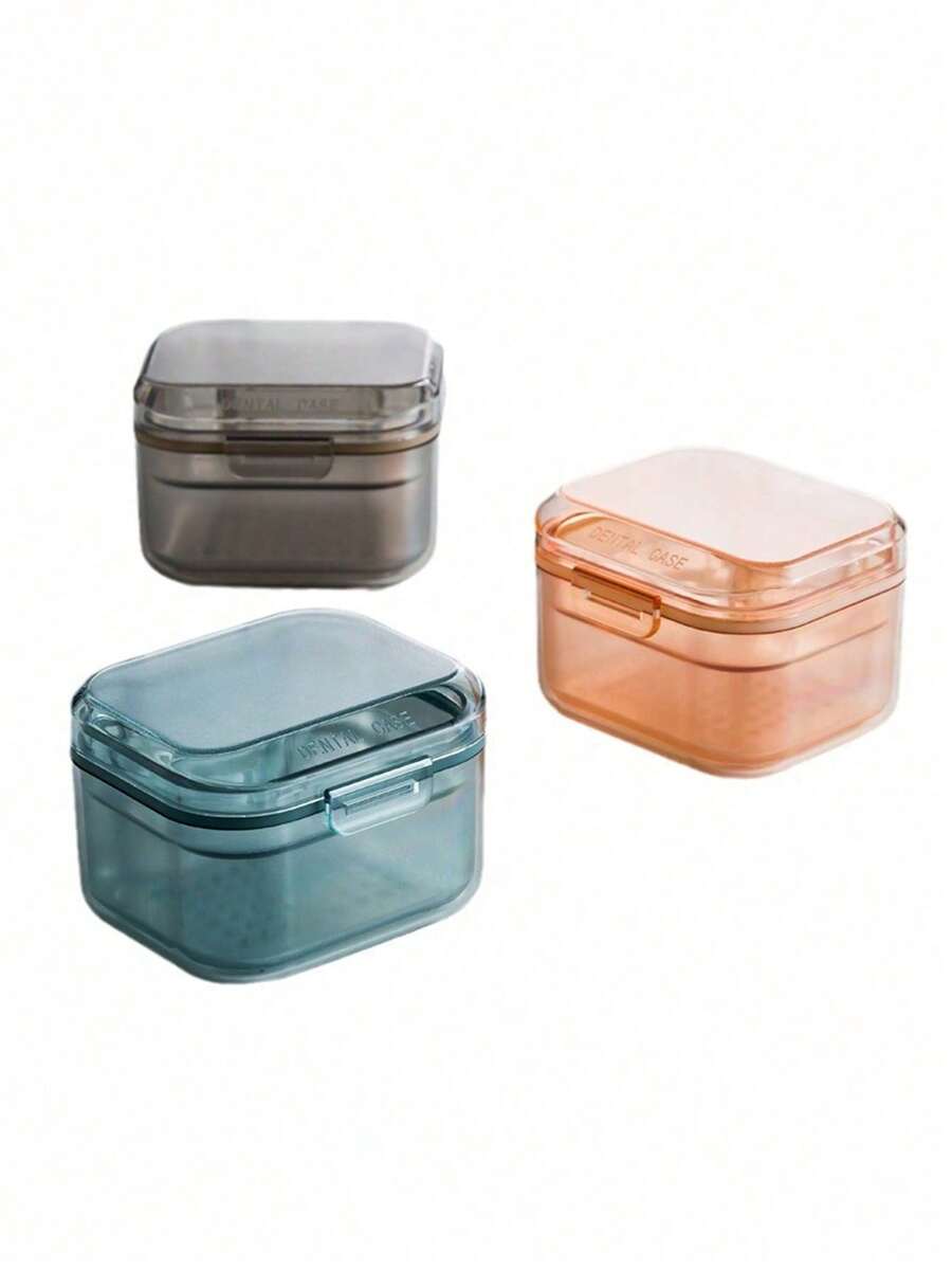 3 Tiers Denture And Retainer Box Clear Denture Soak Case Container And