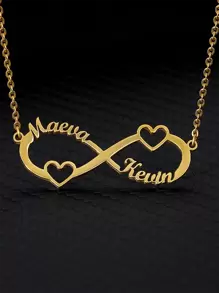 Customized Unisex Infinity Symbol Necklace With Couple's Names, Stainless Steel Material, Personalized Heart-Shaped Necklace With Silver/Gold Chain, Couple's Customized Jewelry, Fashionable Autumn Accessory, Jewelry & Watches, Customized Text Necklace, Charming New Year Gift - Gold - View 5