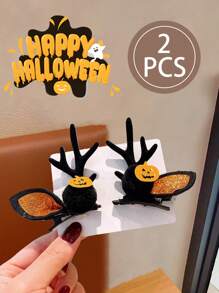 2 peças de grampos de cabelo de Halloween série chifre de veado - fantasma/pinha/abóbora, 4 estilos disponíveis para Halloween e festa
