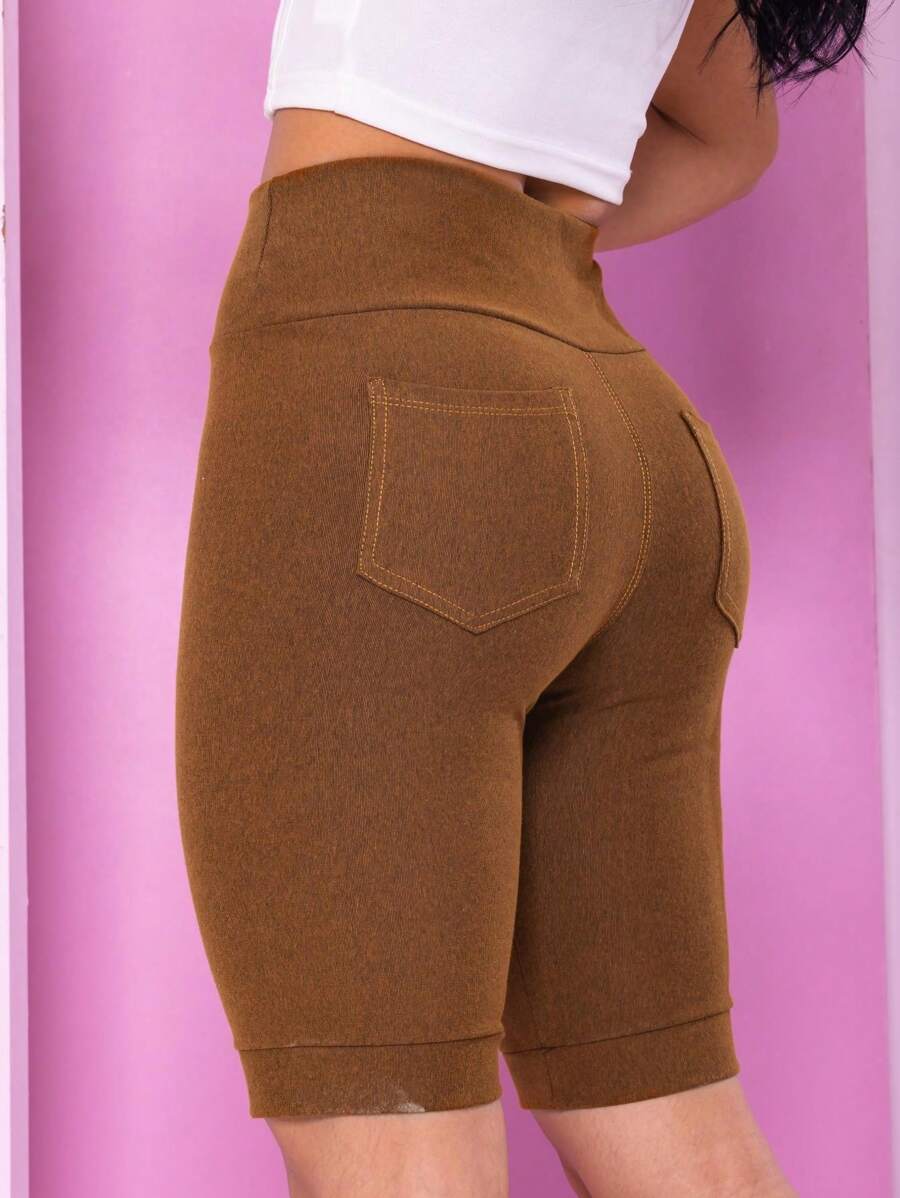 Women's Denim Shorts Bermuda Imita Jeans With Pockets High Waist Cotton - Unta - View 1