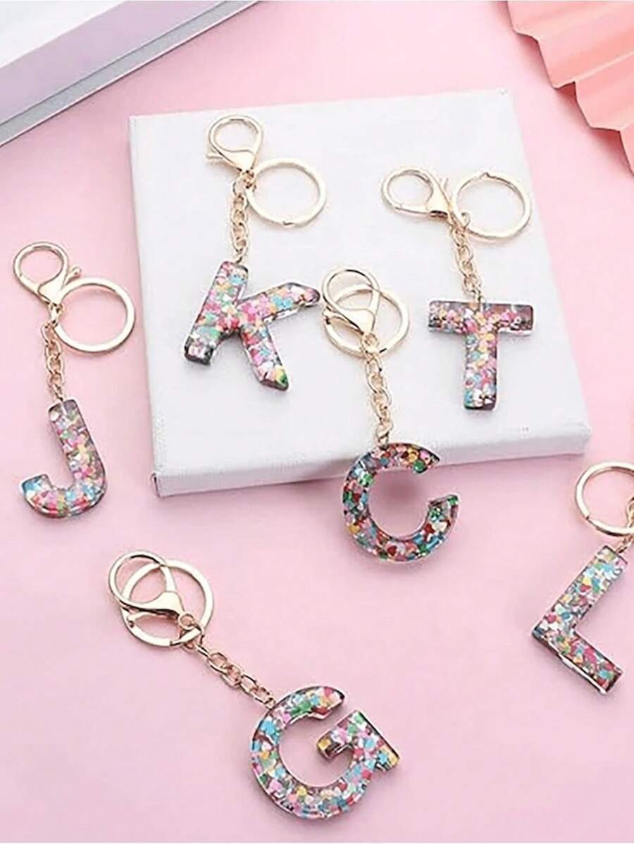 1 Pc 26Letter Keychain Ring Bag Backpack Charm Car Hanging Pendant Women Gift Cute Sequins Resin Key Chain Wallet And Handbag Accessories Keychain With Tassels Alphabet Initial Letter A-Z,Christmas