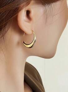 1 对椭圆形水滴几何耳环 - 金黃色 - 查看 2