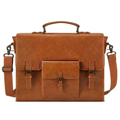 Leather Messenger Bag For Men 15.6 Inch Waterproof Vintage Leather Laptop Briefcase Large Satchel Shoulder Bag Office Travel College Computer Laptop Bag