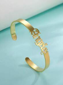 1PC DIY个性化字母名字手链定制女士珠宝手链不锈钢袖扣手链定制，可定制名字简约日常风格，钥匙扣，产品包括礼盒，情人节礼物，生日礼物，母亲节礼物，日常礼物 - 金色 - 查看 3