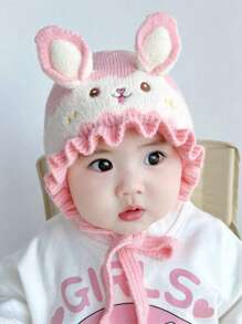 1pc Baby Rabbit Ear Knit Hat, Y2K Style Outdoor Thermal Casual Winter Beanie, Suitable For Daily Commute