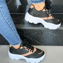 Women's Casual Tennis Shoes Platform High Sole White Comfortable And Stylish - Màu be đen - Xem 3