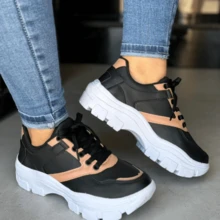 Women's Casual Tennis Shoes Platform High Sole White Comfortable And Stylish - Màu be đen - Xem 2