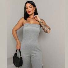 Women's Jumpsuit Strapless Pants Thick Ribbed Fabric With Lots Of Elastane - 灰色 - 查看 2