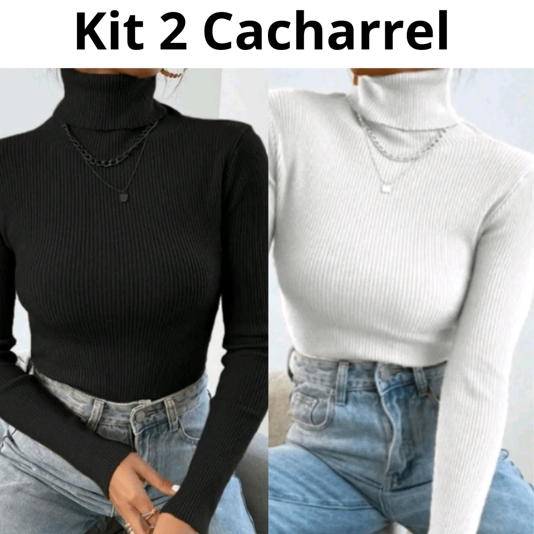 Kit 2 Women's Blouse Cold Cacharrel Knit Winter - Đen + Trắng - Xem 1