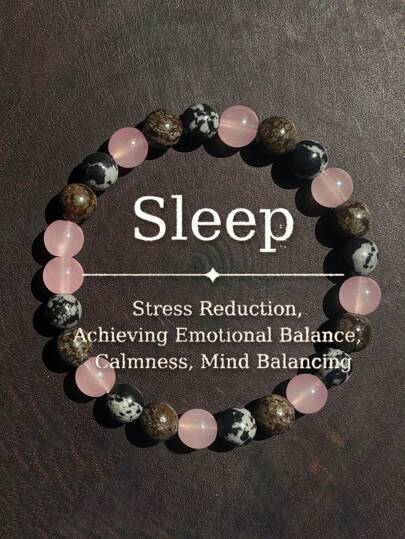 1pc/Snowflake Obsidian And Asteroid Jasper Handmade Beaded Bracelet Unisex For Sleep And Stress Relief, Elastic Homeopathic Jewelry