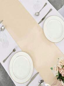 2pcs/5pcs/10pcs Champagne Satin Table Runners For Hotel Event Birthday Banquet Silk Ribbon Table Flags Party Wedding Decoration Table Runners - Champagne - View 5