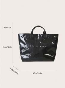 Large Capacity Fashionable Transparent Jelly Bag PVC Waterproof Shopping Bag, Korean Neutral Style Tote Bag, INS Fashionable Retro Casual Street Hipster Tote Bag, Japanese Slouchy Bag, Suitable For High School And University Students Going To School, Gym/Yoga/Travel Bag Or Mommy Bag, Letter Print Minimalist Celebrity-Inspired Creased Texture High-End Quality Multi-Layer Paper Handbag Winter Gifts - Black - View 10