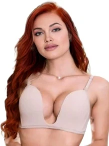 Kit 2 Deep Neckline Bra With Adjustable Straps U-Shaped Bra Women's Fashion - 米色 - 查看 1