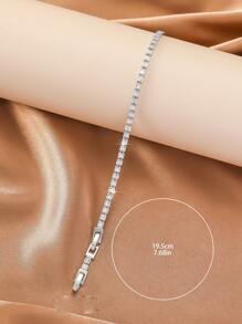 1pc Copper Setting Zirconia Stone Bracelet, Fashionable Elegant Minimalist Decor Accessory Gift For Women, Versatile Daily Wear