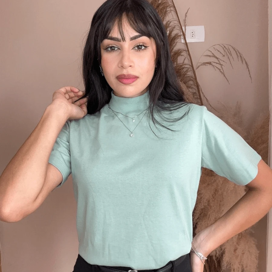 WOMEN'S T-SHIRT, HIGH NECK, SHORT SLEEVE - Verde - Ver 1