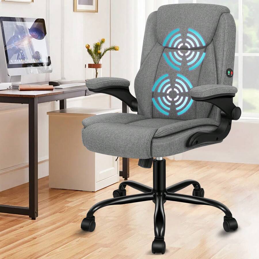 ALFORDSON Massage Office Chair, Computer Office Chair, Linen 150kg Load Capacity, 90-135° Backrest Adjustable Ergonomic PC Chair, 360° Rotatable, Fabric Gray - Grey - View 1