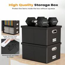File Organizer Box,Filing Box With Lid,File Box For Letter/Legal File Folder Storage, Portable Hanging File Box For Office/Decor/Home,1 Pack,Black-Box Only - Black(Leather) - View 3