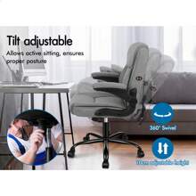 ALFORDSON Massage Office Chair, Computer Office Chair, Linen 150kg Load Capacity, 90-135° Backrest Adjustable Ergonomic PC Chair, 360° Rotatable, Fabric Gray - Grey - View 7